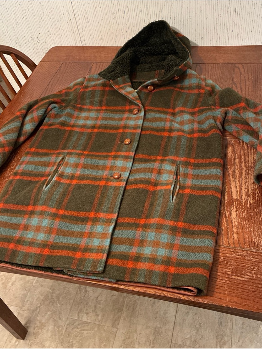 Vintage Country Pacer Plaid Wool Pea Coat Women’s Faux Lining Union Made In USA